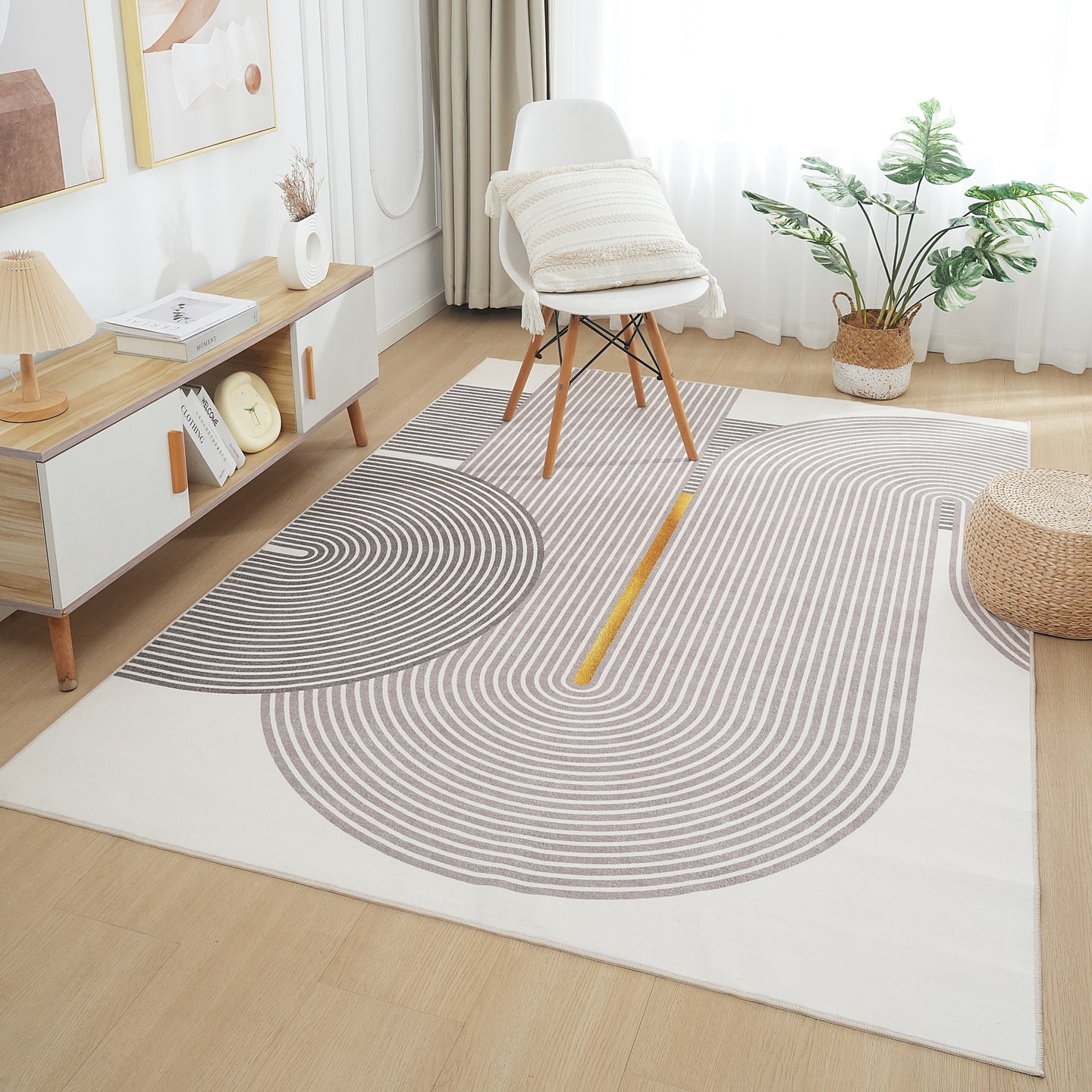Brown Cream Modern Abstract Geometric Circles Rug