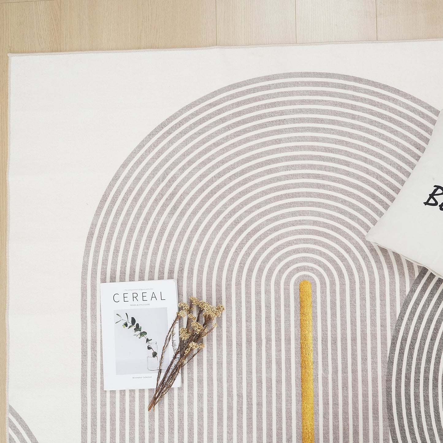 Brown Cream Modern Abstract Geometric Circles Rug