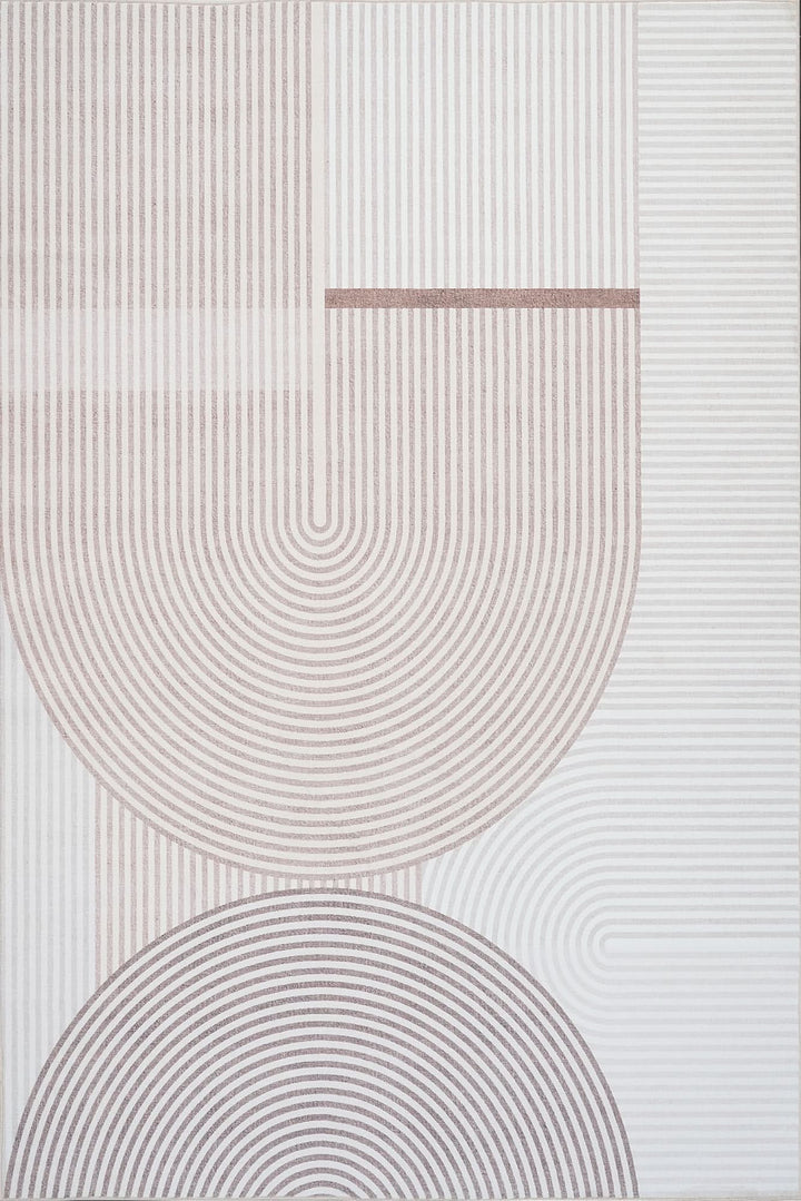 Cream Brown Modern Abstract Geometric Circles Rug - The Rug Market