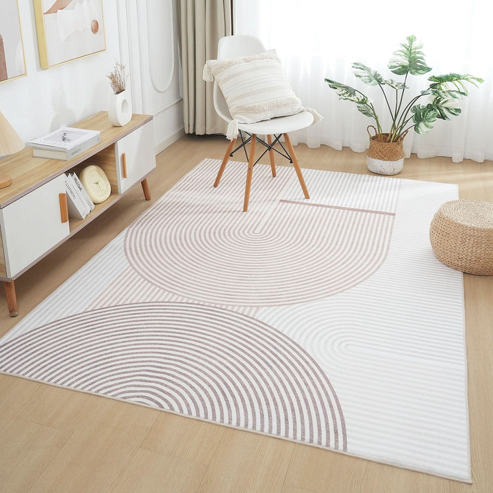 Cream Brown Modern Abstract Geometric Circles Rug - The Rug Market
