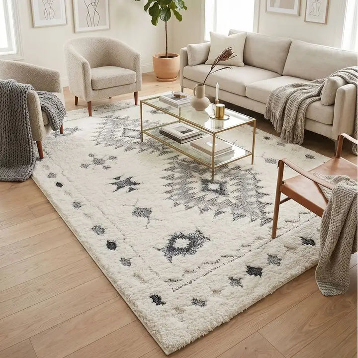 Off-White Grey Diamond Contemporary Shag Rug