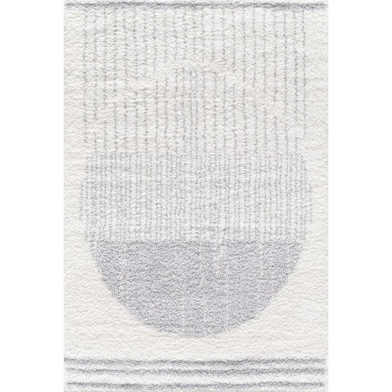 Cream Grey Modern Circle Shag Rug