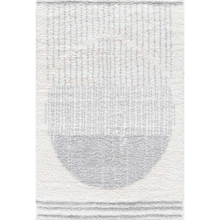 Cream Grey Modern Circle Shag Rug