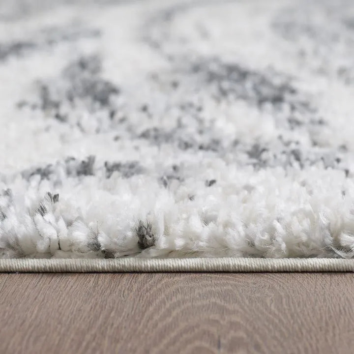Cream Grey Wavy Brushstrokes Shag Rug