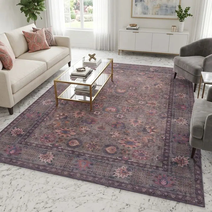 Green Red Abstract Oriental Floral Rug