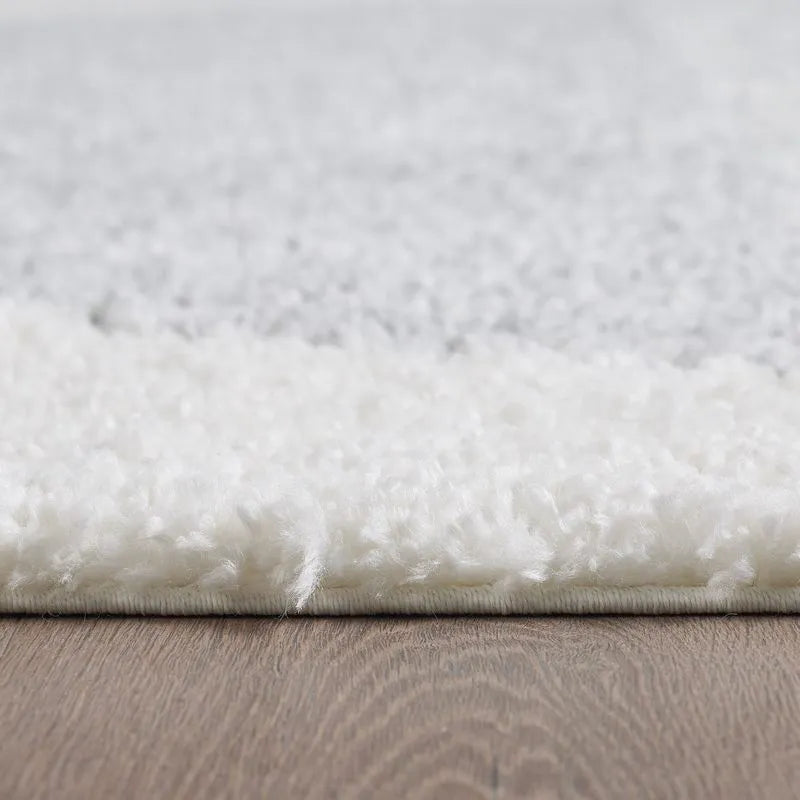 Cream Grey Modern Circle Shag Rug