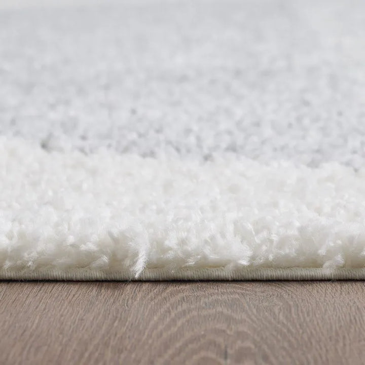 Cream Grey Modern Circle Shag Rug