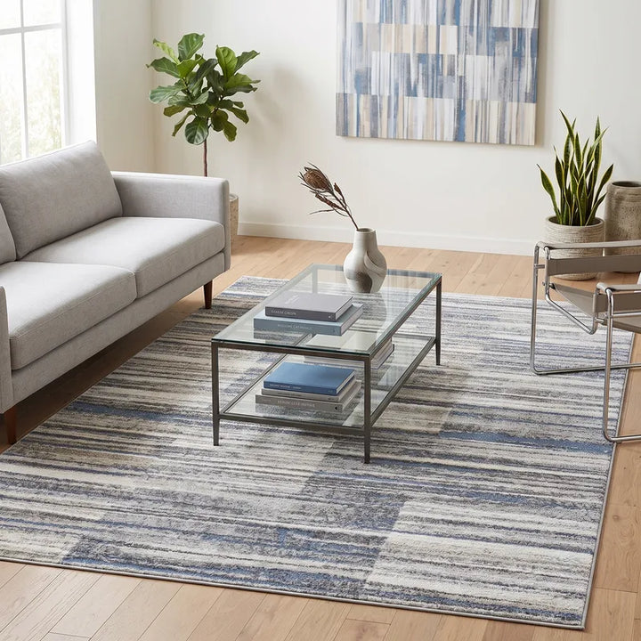 Blue Grey Modern Ombre Geometric Abstract Rug