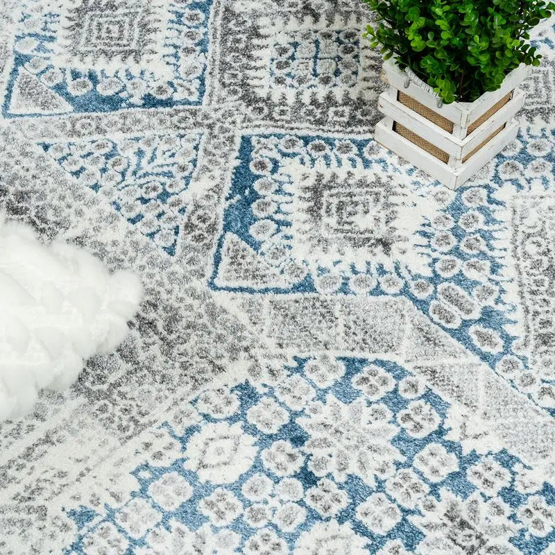 Off-White Blue Modern Abstract Rug