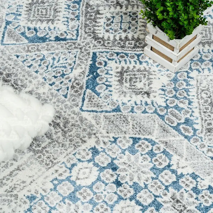Off-White Blue Modern Abstract Rug