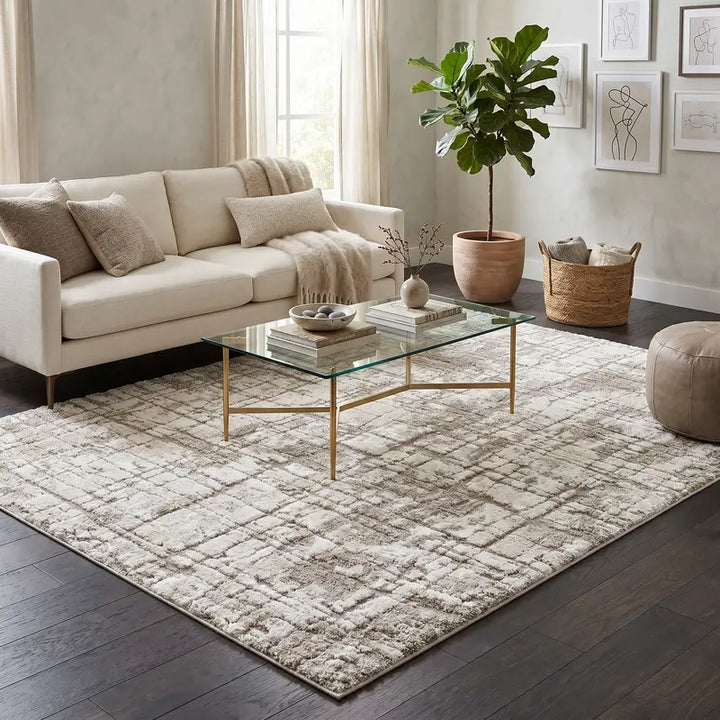 Beige Cream Modern Rustic Abstract Rug