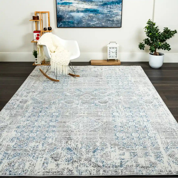 Off-White Blue Modern Abstract Rug