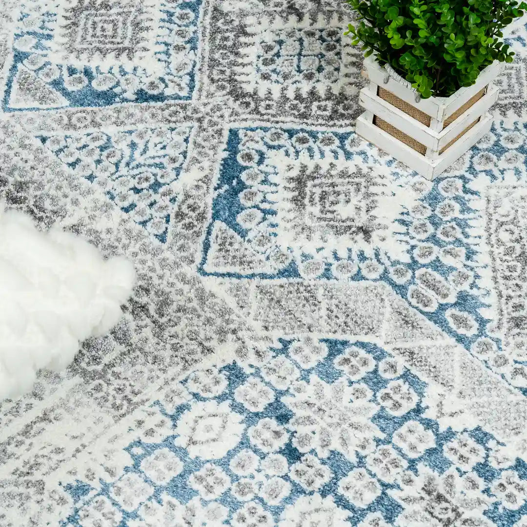 Off-White Blue Modern Abstract Rug