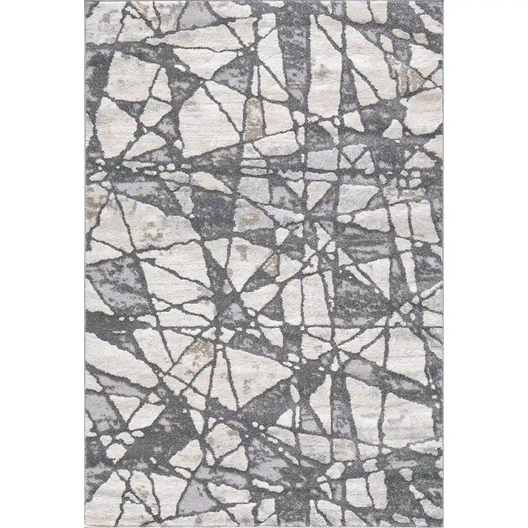 Off-White Grey Modern Geometric Abstract Rug