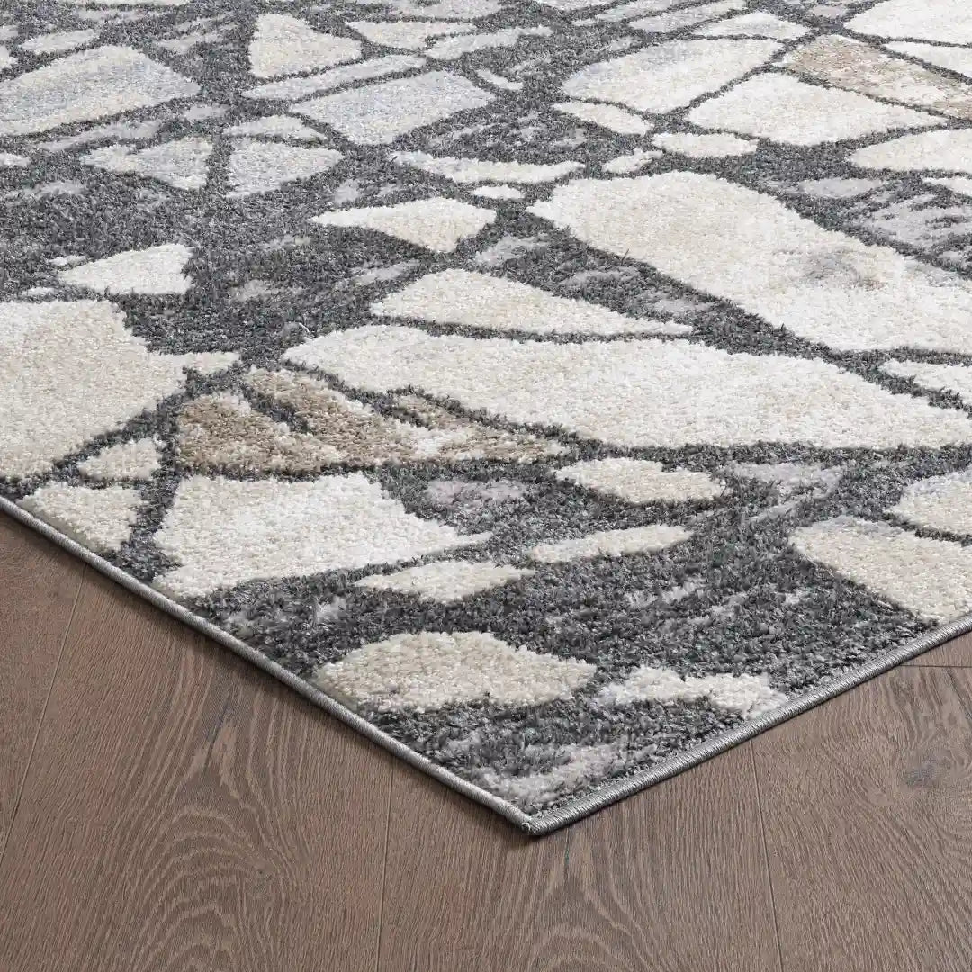 Off-White Grey Modern Geometric Abstract Rug