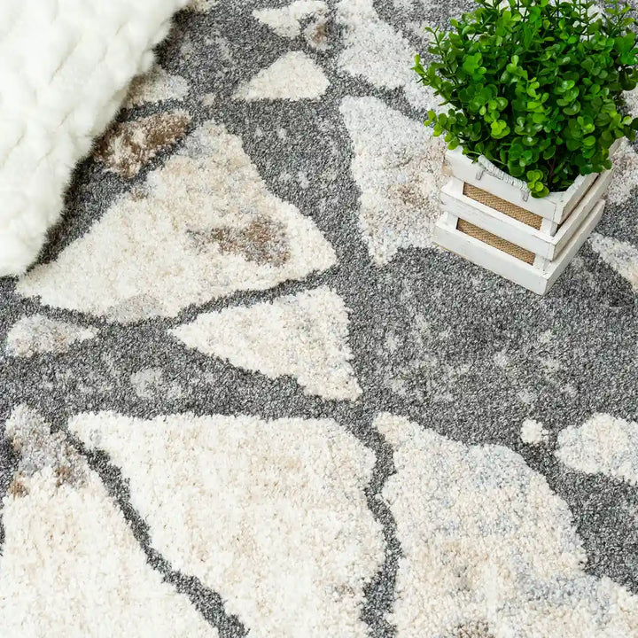 Off-White Grey Modern Geometric Abstract Rug