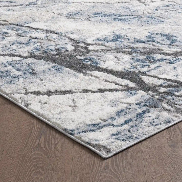 Blue Grey Modern Abstract Marble Rug