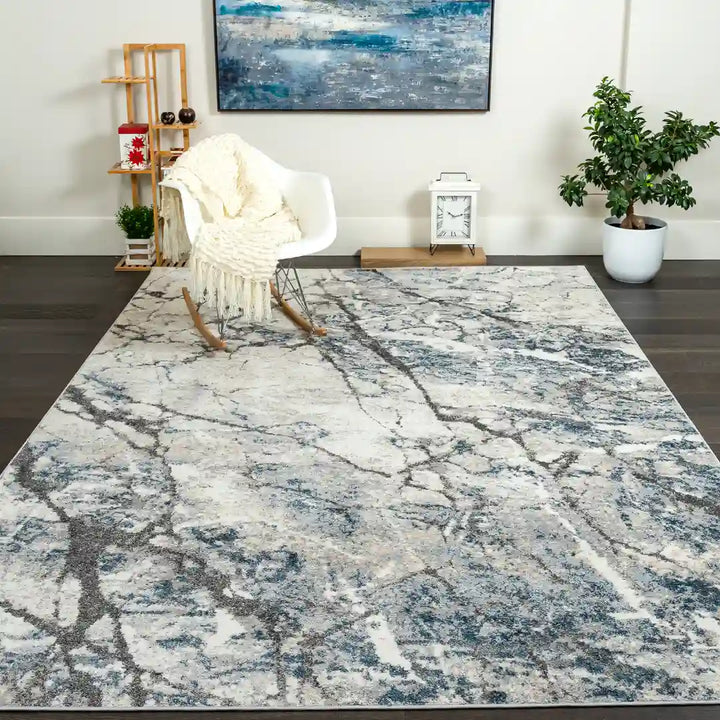 Blue Grey Modern Abstract Marble Rug