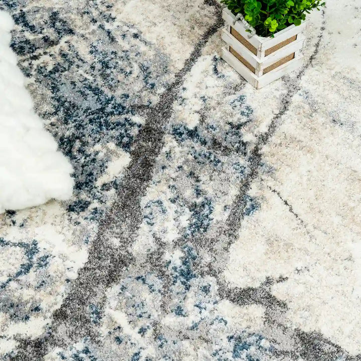 Blue Grey Modern Abstract Marble Rug