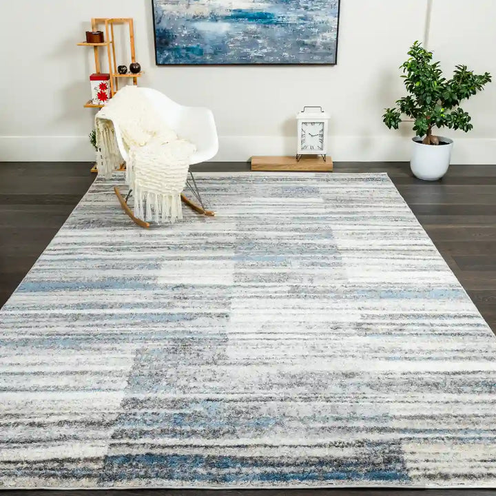 Blue Grey Modern Ombre Geometric Abstract Rug