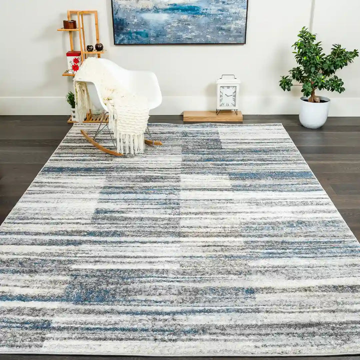 Blue Grey Modern Ombre Geometric Abstract Rug