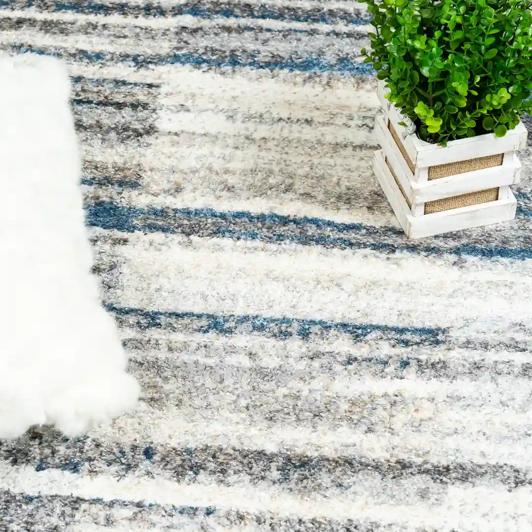 Blue Grey Modern Ombre Geometric Abstract Rug