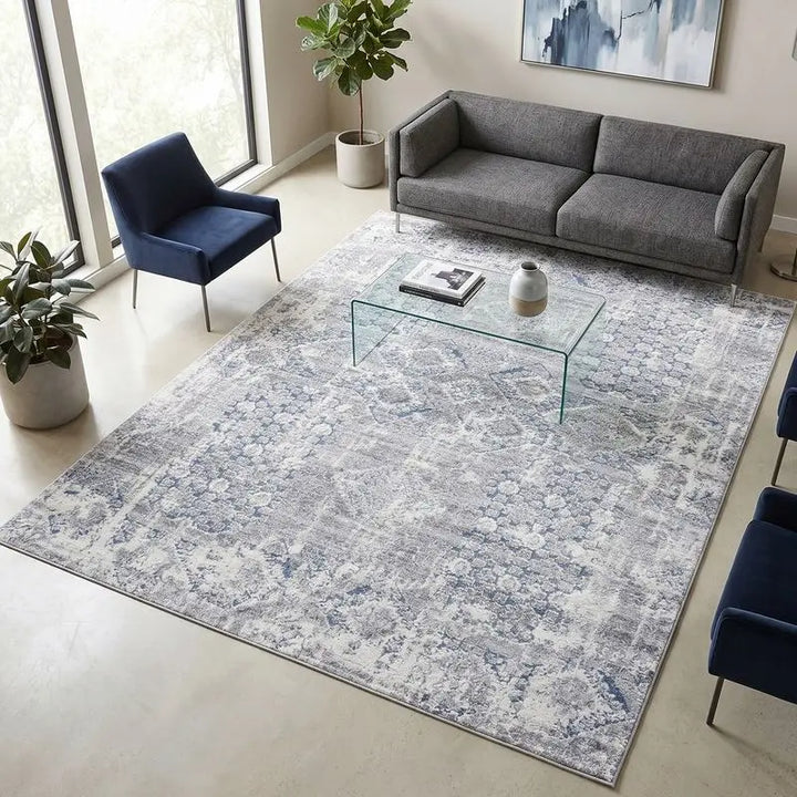 Off-White Blue Modern Abstract Rug