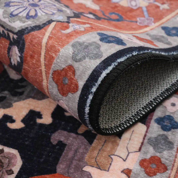 Black Orange Vintage Floral Rug