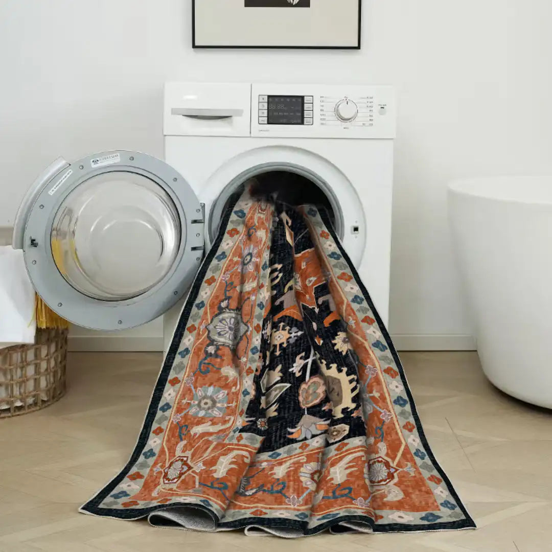 Black Orange Vintage Floral Rug