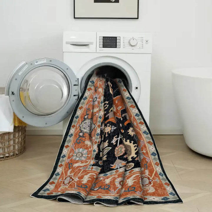 Black Orange Vintage Floral Rug