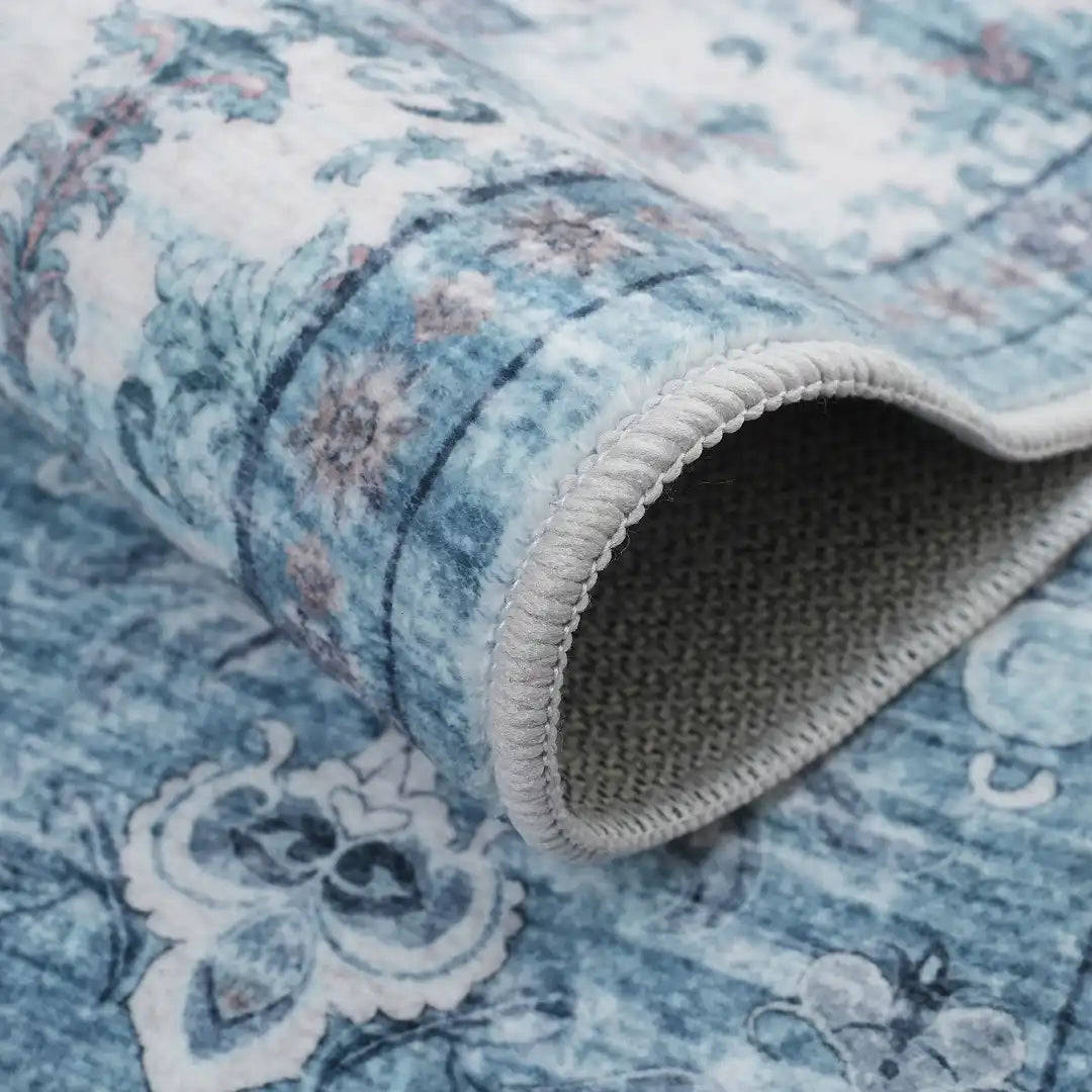 Cyan Blue Vintage Oriental Floral Rug