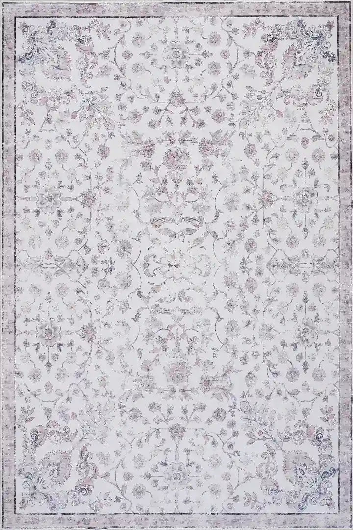 Cream Pink Vintage Oriental Floral Rug