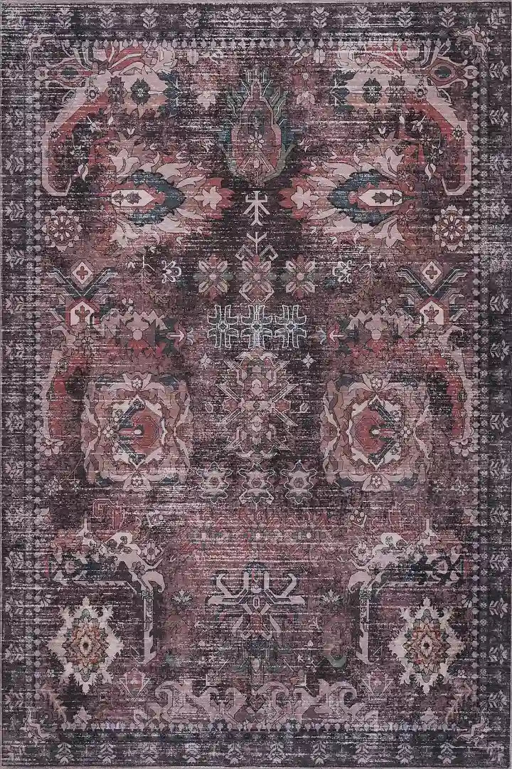 Green Brown Vintage Abstract Floral Rug
