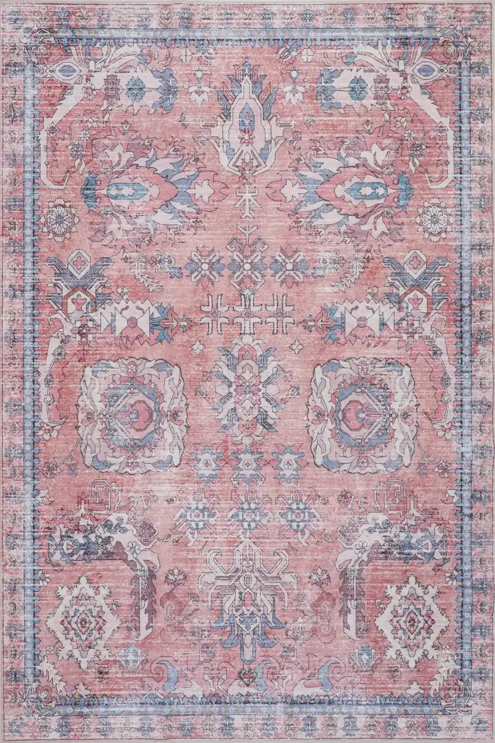 Pink Blue Vintage Abstract Floral Rug