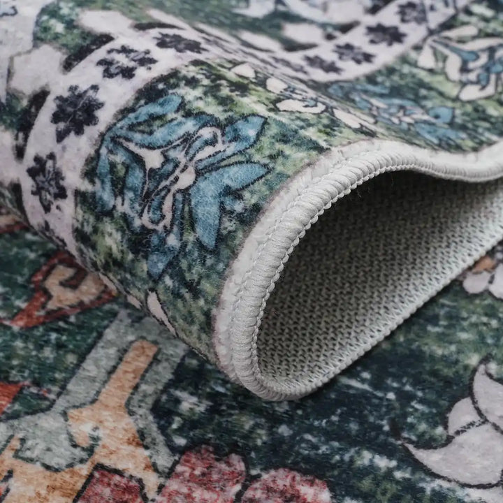 Green Orange Vintage Abstract Floral Rug