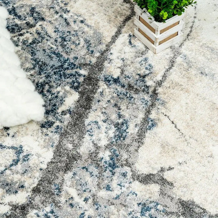 Blue Grey Modern Abstract Marble Rug