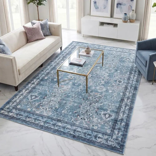 Cyan Blue Vintage Oriental Floral Rug
