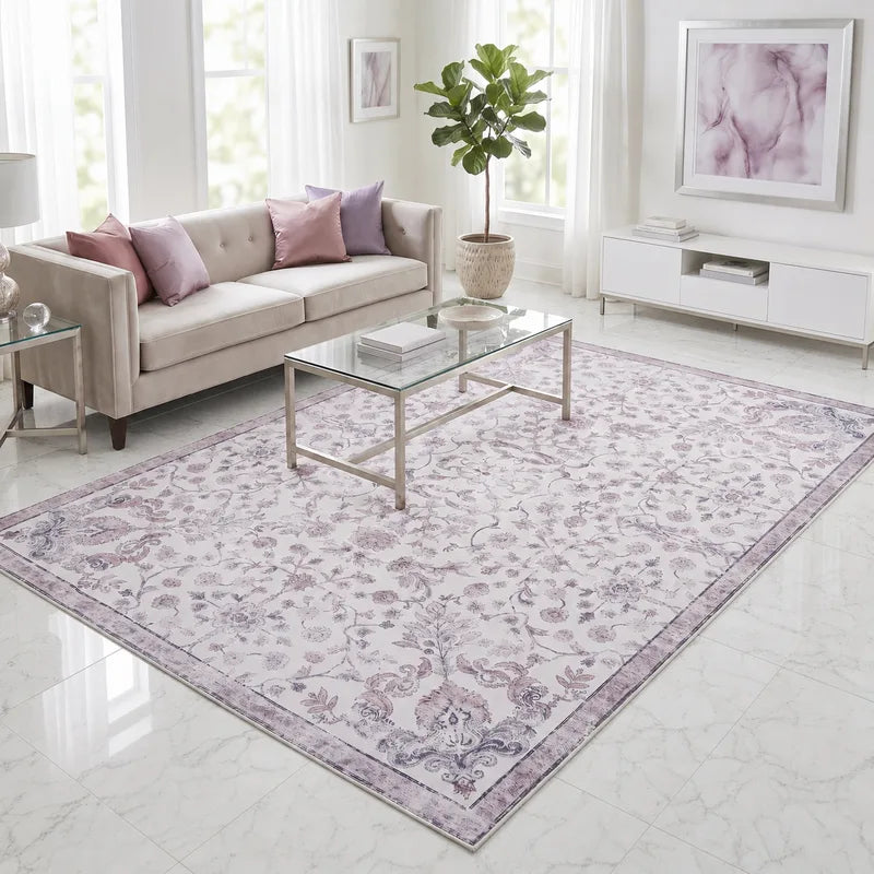 Cream Pink Vintage Oriental Floral Rug