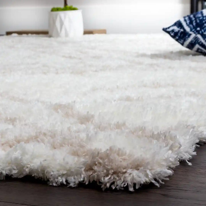 Cream Beige Lattice Lines Moroccan Shag Rug