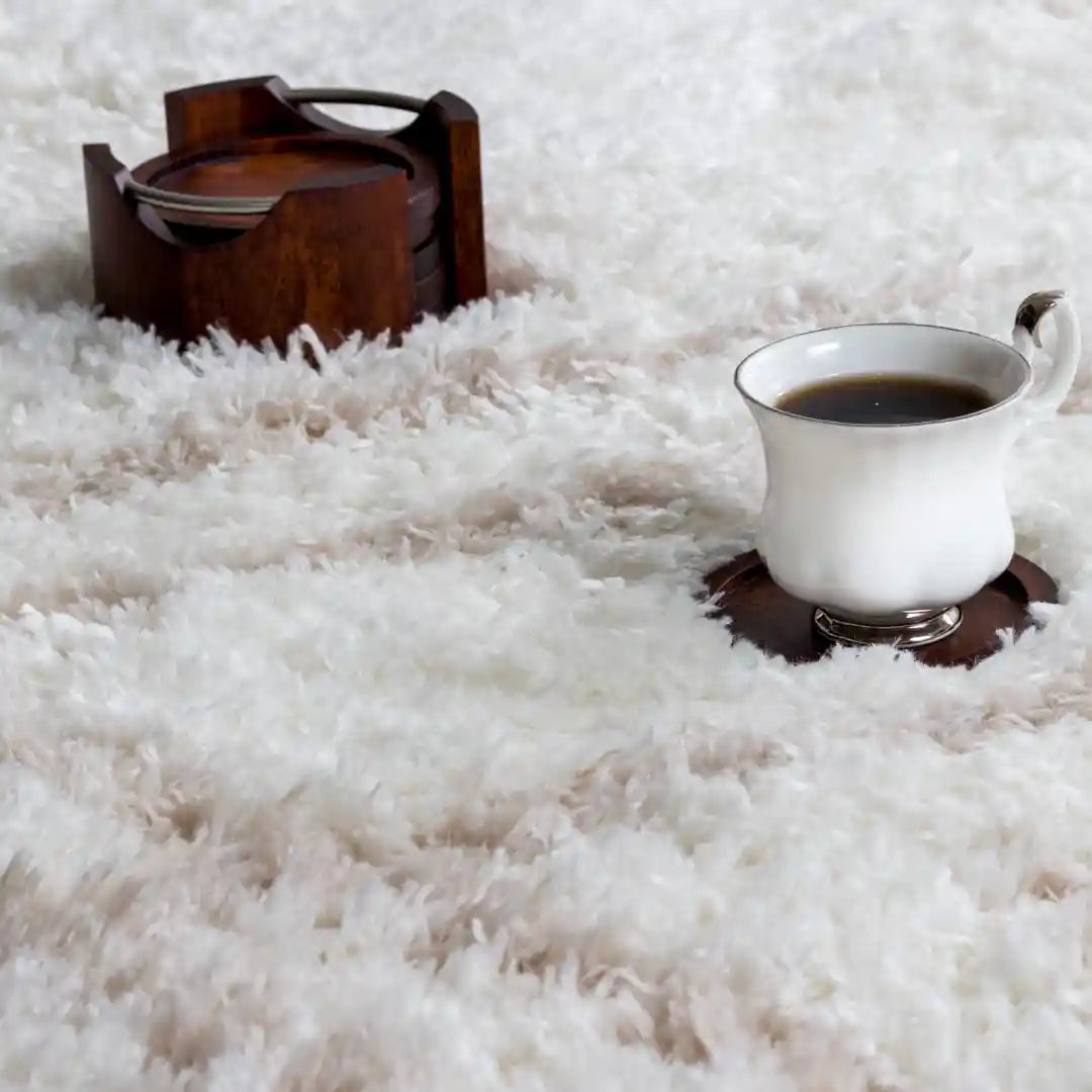 Cream Beige Lattice Lines Moroccan Shag Rug
