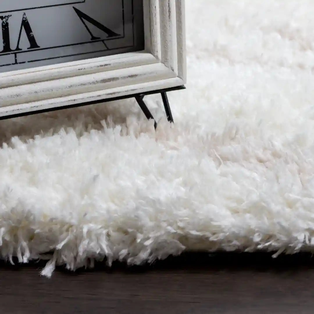 Cream Beige Lattice Lines Moroccan Shag Rug