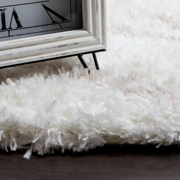Cream Beige Lattice Lines Moroccan Shag Rug