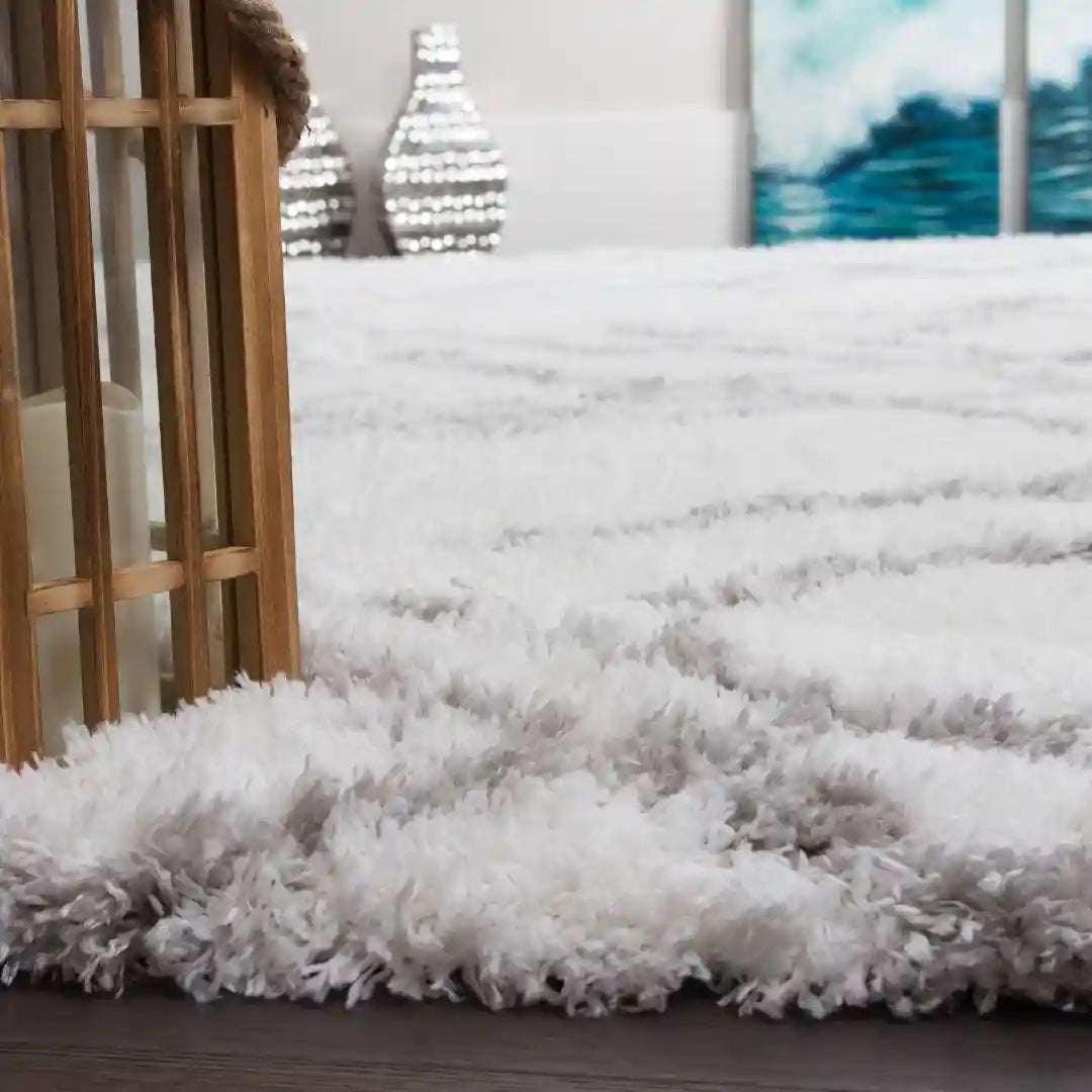 White Grey Lattice Lines Moroccan Shag Rug