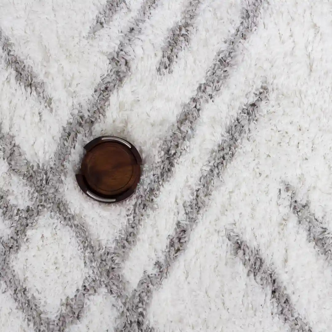 White Grey Lattice Lines Moroccan Shag Rug