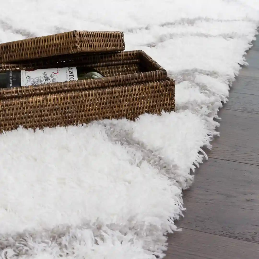 White Grey Lattice Lines Moroccan Shag Rug