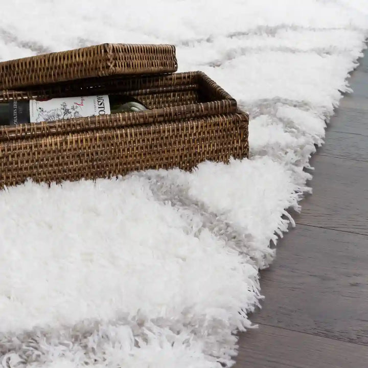 White Grey Lattice Lines Moroccan Shag Rug
