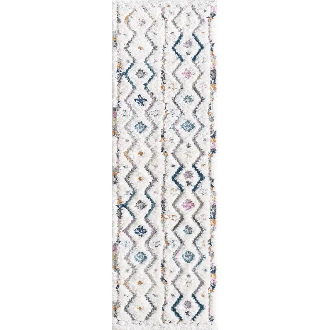 Off-White Multicolor Chevron Shag Rug