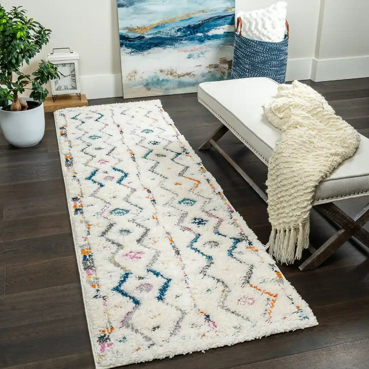 Off-White Multicolor Chevron Shag Rug