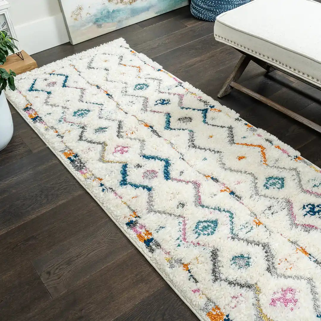 Off-White Multicolor Chevron Shag Rug