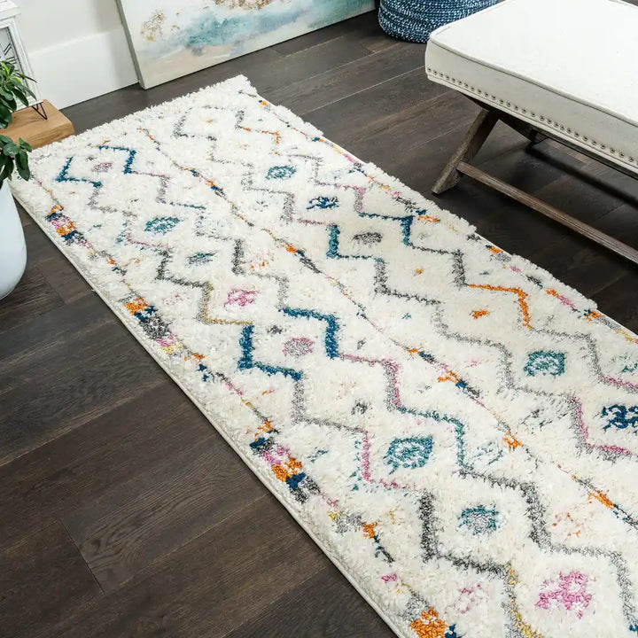 Off-White Multicolor Chevron Shag Rug